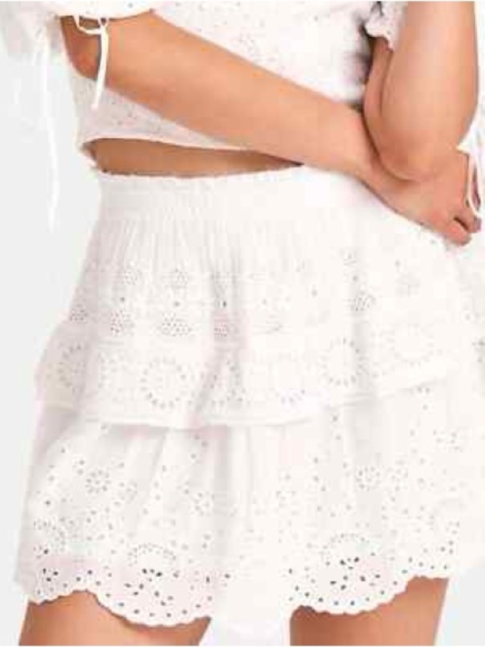 LoveShackFancy Charmaine Antique White Eyelet Tiered Mini Skirt